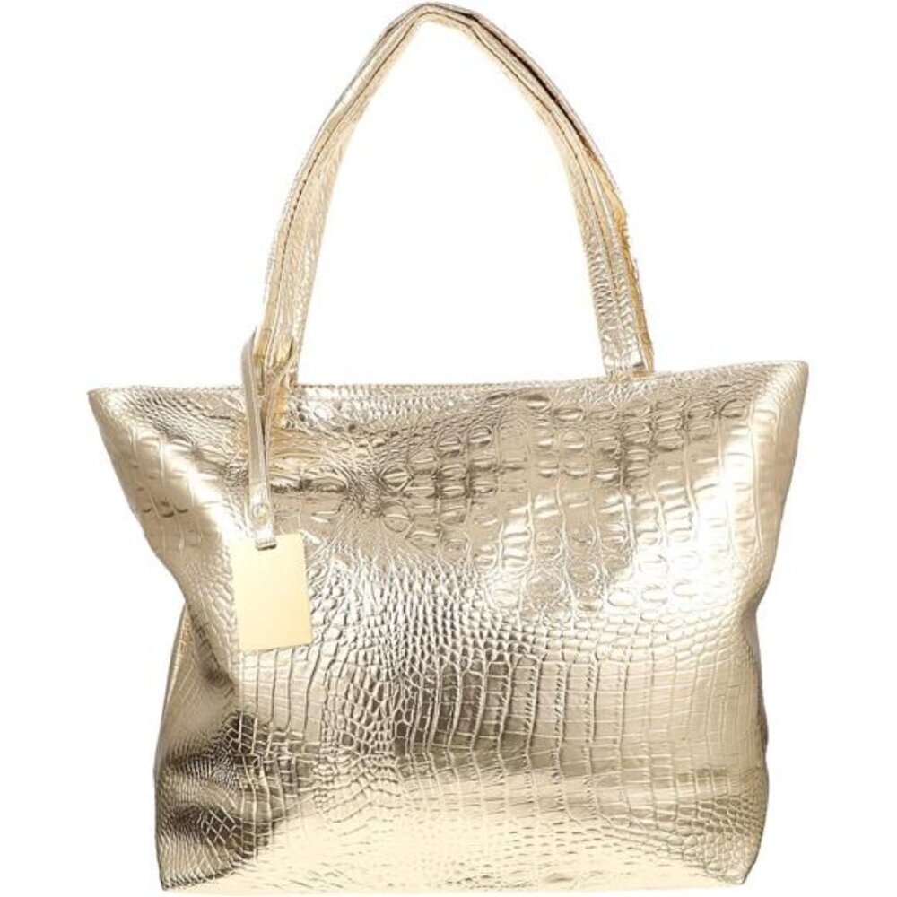 Golden Vegan Leather Women Handbag Fashion Shopping Shoulder Bag Large Capacity